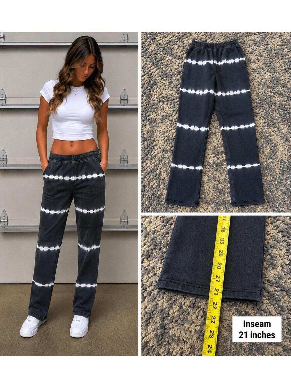 Open Edit Black White Tie Dye Jogger Sweatpants Minimal Lounge size 8